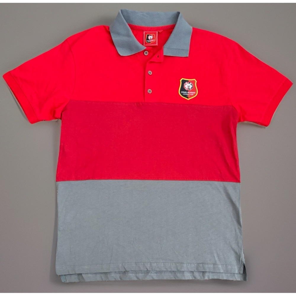 Stade Rennais F.C. Short Sleeve Polo Shirt Red Gray Colorblock Logo Small JBHS